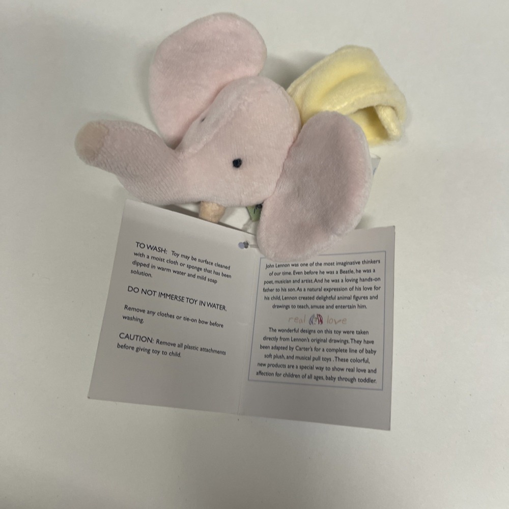 Vintage John Lennon Real Love Nursery Baby Toy Elephant Blue  Carters Wrist Rare